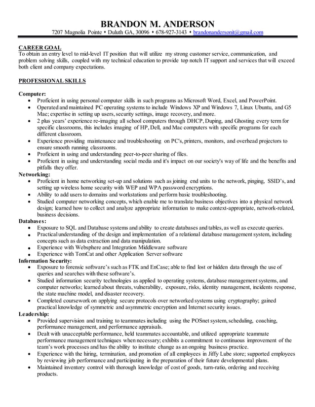 Brandon Anderson Resume 2016 PDF