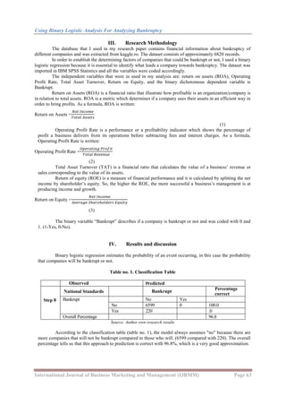 Using Binary Logistic Analysis for Analyzing Bankruptcy | PDF