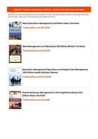 Comprehensive Guide to Hotel Operations Management Solutions Manual | PDF