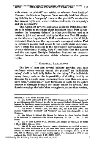 Multiple Defendants Settlement or Release Under Montanas Multiple Defendant Statute | PDF