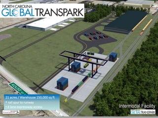 21 acres / Warehouse 150,000 sq ft
• rail spur to runway
• 4 lane expressway access
 