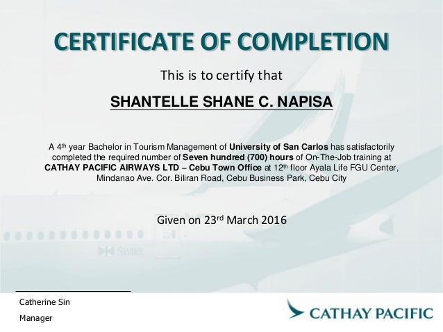 certificate of attendance mar2016 2 on the job training certificate of completion