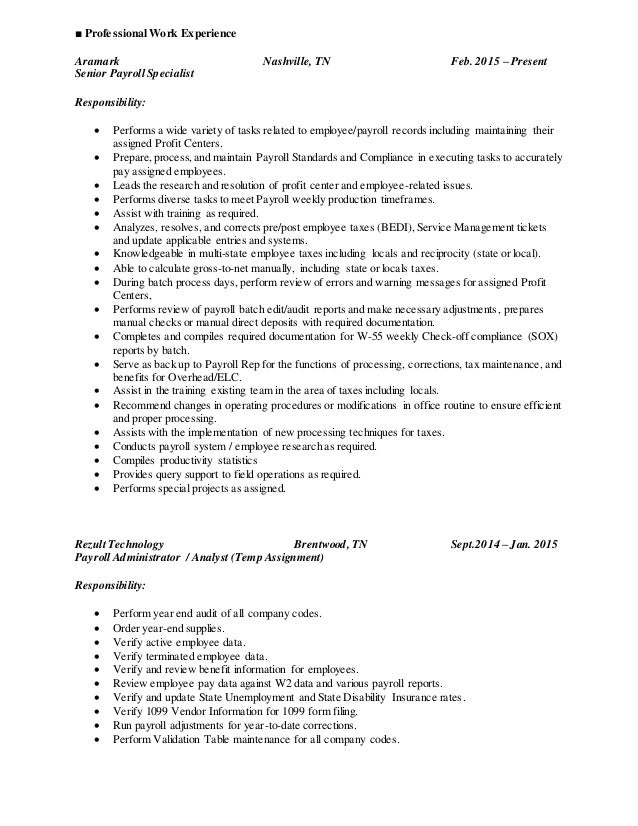 payroll specialist resumes