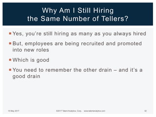 ¡ Yes, you’re still hiring as many as you always hired
¡ But, employees are being recruited and promoted
into new roles
¡ ...