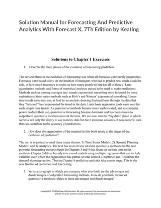 Comprehensive Solution Manual for Forecasting and Predictive Analytics ...