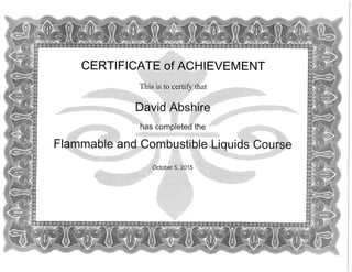 certificate Flammable and Combustible Liquids Course