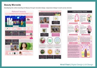 Nirali Patel | Digital Design | UX Design
Developing the online branding for Beauty through microsite design; responsive design to work across devices.
Beauty Microsite
 