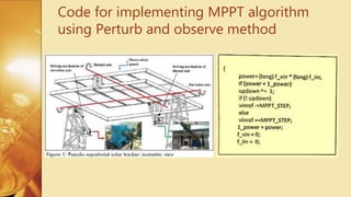 Code for implementing MPPT algorithm
using Perturb and observe method
 