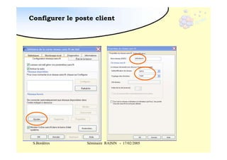 Configurer le poste client

S.Bordères

Séminaire RAISIN - 17/02/2005

 