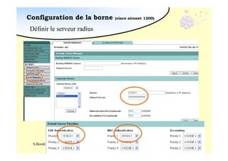 Configuration de la borne

(cisco aironet 1200)

Définir le serveur radius

S.Bordères

Séminaire RAISIN - 17/02/2005

 