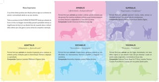 SUPERALIS
“Superação e Confiança”
VIGORALIS
“Proteção e Vitalidade”
Notas Importantes
O uso direto destes produtos,sem diluição prévia na água ou no alimento do
animal,é contraindicado devido ao seu teor alcoólico.
Todos os produtos da linha FLORAIS DE MINAS PET,desde que utilizados da
forma correta e na dosagem recomendada,possuem quantidades mínimas ou
insignificantes de álcool em sua diluição final,não causando danos e nenhum
efeito adverso para cães,gatos e outros animais de companhia e estimação.
Fórmula floral para animais irritados, tensos, agressivos, violentos ou com
dificuldades nos relacionamentos. Favorece o equilíbrio, a integração e a
convivência.
Composição:Amaranthus,Impatiens,Lantana,Psidium,Vernonia.
Fórmula floral para animais que tendem a solicitar atenção constante, que
não apreciam ficar sozinhos,manifestam carência,comportamento possessivo
ou ciúmes.Favorece a independência e o bem-estar do animal.
Composição:Camelli,Chicorium,Fortificata,Guinea,Inga.
Fórmula floral para animais superarem traumas, medos, estresse ou
debilidades em geral.Útil nos períodos de convalescenças.
Composição: Bipinatus,Mimosa,Sempervivum,Tabebuia,Tagetes.
Fórmula floral para animais que são frágeis, desvitalizados, com baixa
defesa orgânica ou que adoecem muito. Útil para dinamizar a saúde em
sentido amplo,revigorando e sintonizando as forças vitais.
Composição: Essências Florais: Buquê de 9 Flores, Limpidus,Tonarion.
Cocções Florais:Alecrim,Carqueja,Ipê-roxo,Jatobá,Quebra-pedra.
ADAPTALIS
“Adaptação e Aprendizado”
AMABILIS
“Afetividade e Independência”
SOCIABILIS
“Serenidade e Integração”
Fórmula floral para animais em situações de gestação, parto, mudanças no
ambiente, perdas, mutilações, apatia ou desorientação. Favorece a adaptação
e o aprendizado.
Composição:Capsicum,Lavandula,Millefolium,Origanum,Salvia.
 