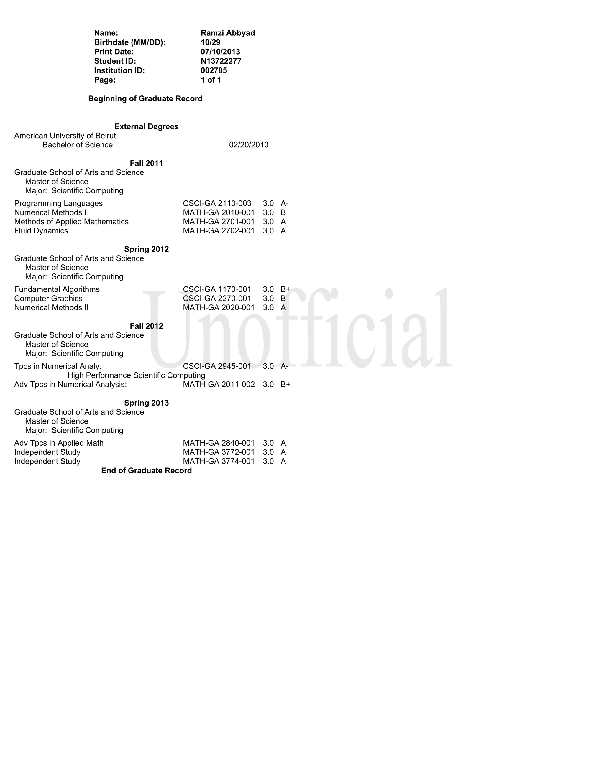 final grad transcript | PDF
