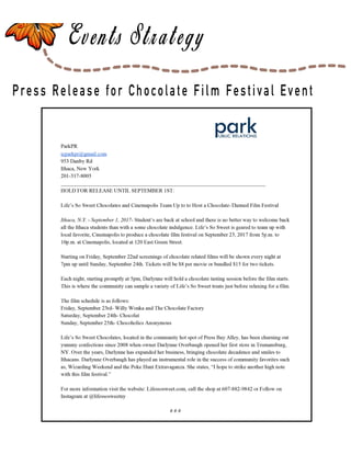 Page 37
Press Release for Chocolate Film Festival Event
 