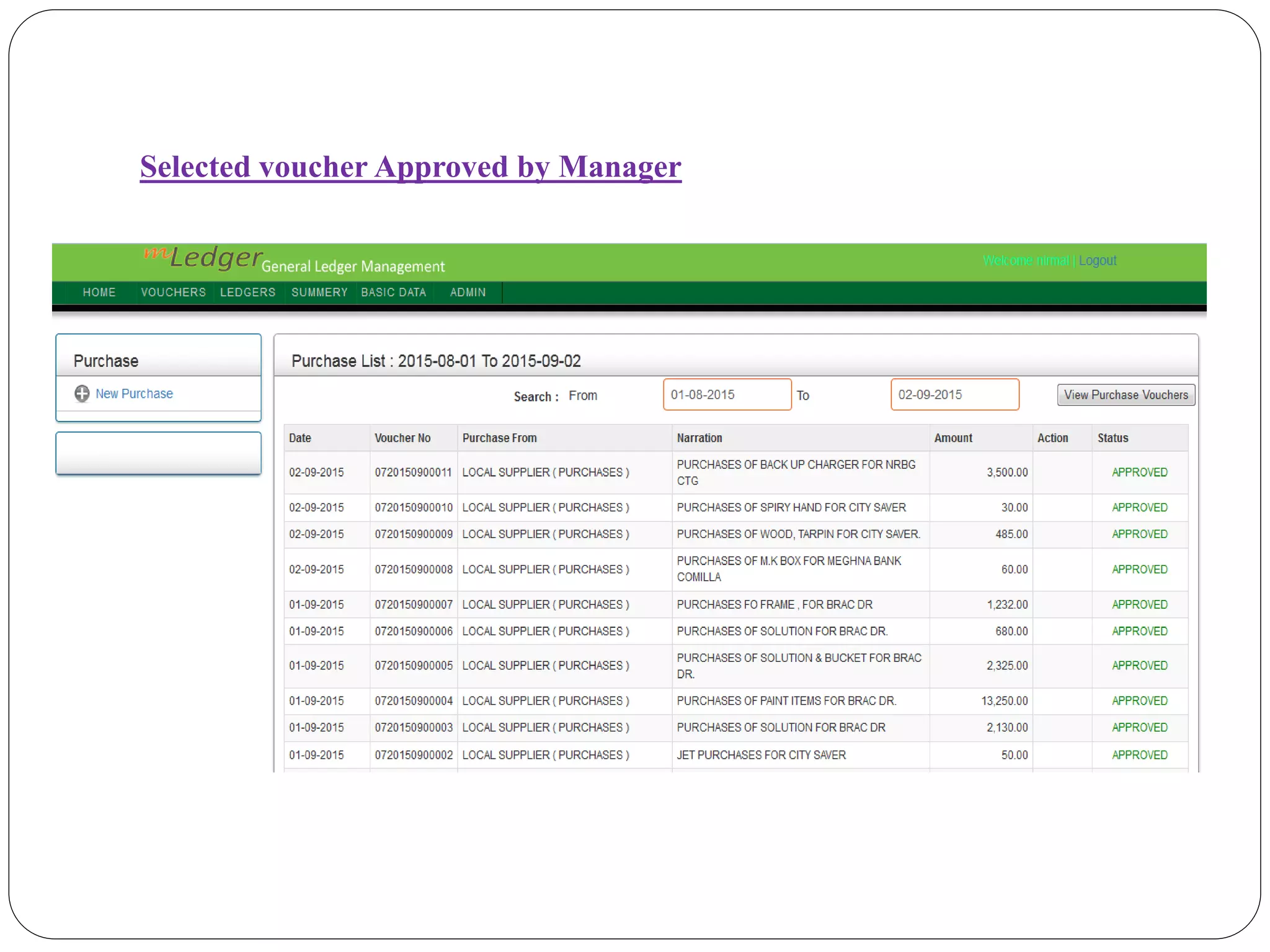 Selected voucher Approved by Manager
 