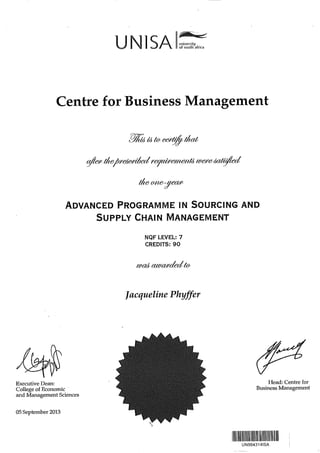 Unisa Advanced Programme in sourcing and supply chain management