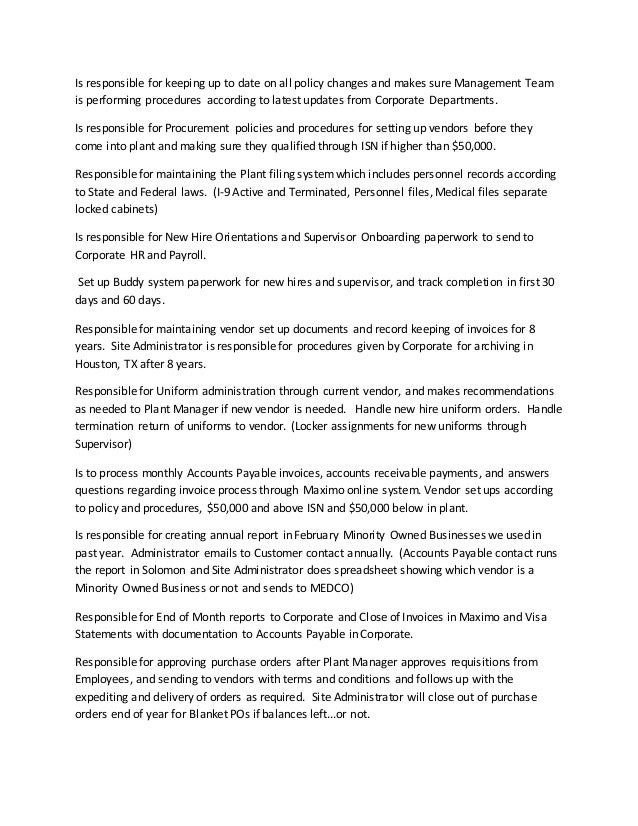 plant manager job description