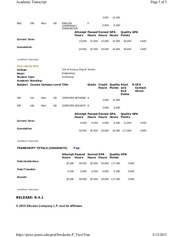 Graduate Transcript