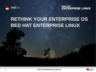 RED HAT ENTERPRISE LINUX | RED HAT3
RETHINK YOUR ENTERPRISE OS
RED HAT ENTERPRISE LINUX
 