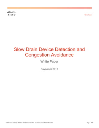 © 2013 Cisco and/or its affiliates. All rights reserved. This document is Cisco Public Information. Page 1 of 30
White Paper
Slow Drain Device Detection and
Congestion Avoidance
White Paper
November 2013
 