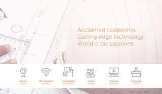 Acclaimed Leadership.
Cutting-edge technology.
World-class creations.
Wi-Fi Enabled
Building
Customizable
Work Spaces
5 Screen
Multiplex
Concierge
Desk
Anchor
Stores
Retail
Outlets
 