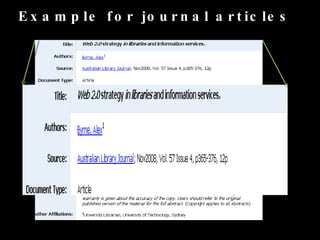 Example for journal articles  