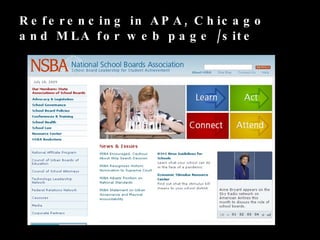 Referencing in APA, Chicago and MLA for web page /site  