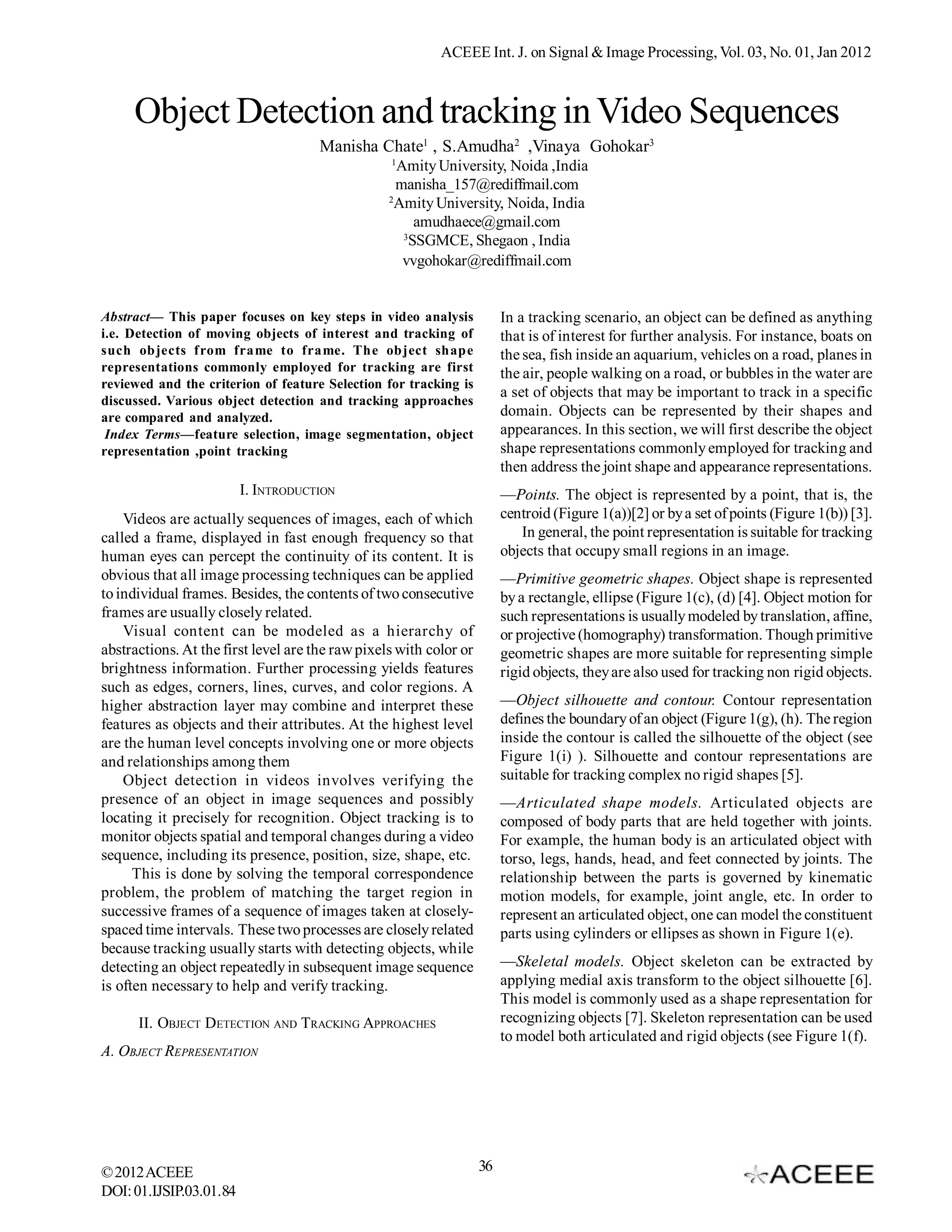 Object Detection and tracking in Video Sequences | PDF