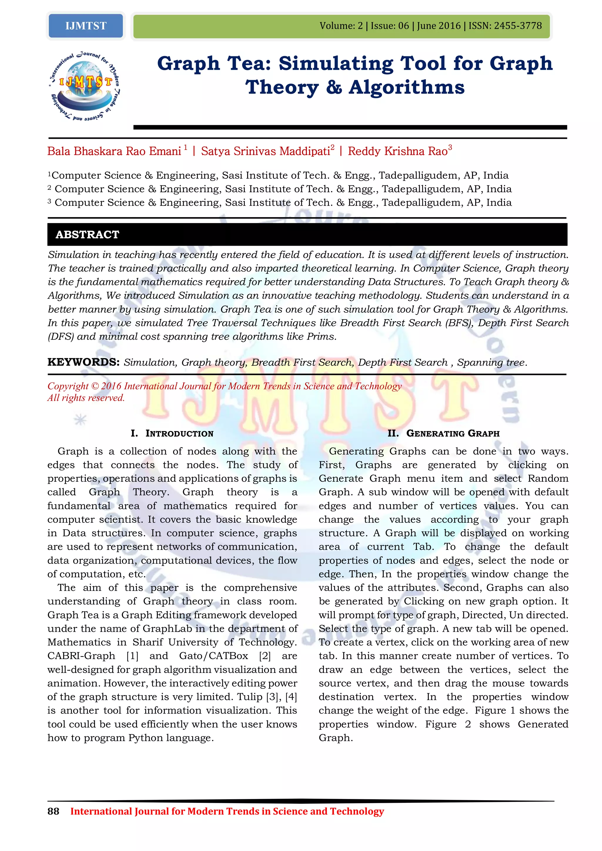Graph Tea: Simulating Tool for Graph Theory & Algorithms | PDF