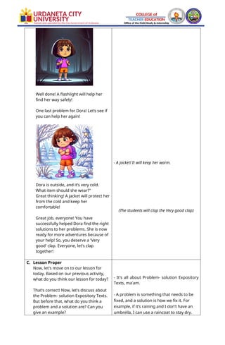 Key Activities Slide Example Comprehensive Lesson Plan on Problem-Solution Expository Texts for ...