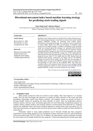 Directional movement index based machine learning strategy for ...