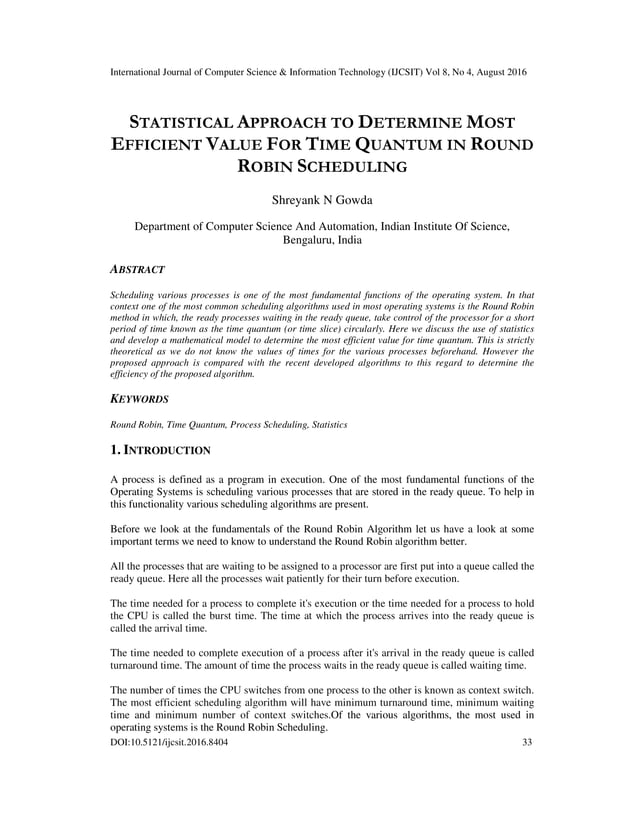 STATISTICAL APPROACH TO DETERMINE MOST EFFICIENT VALUE FOR TIME QUANTUM ...