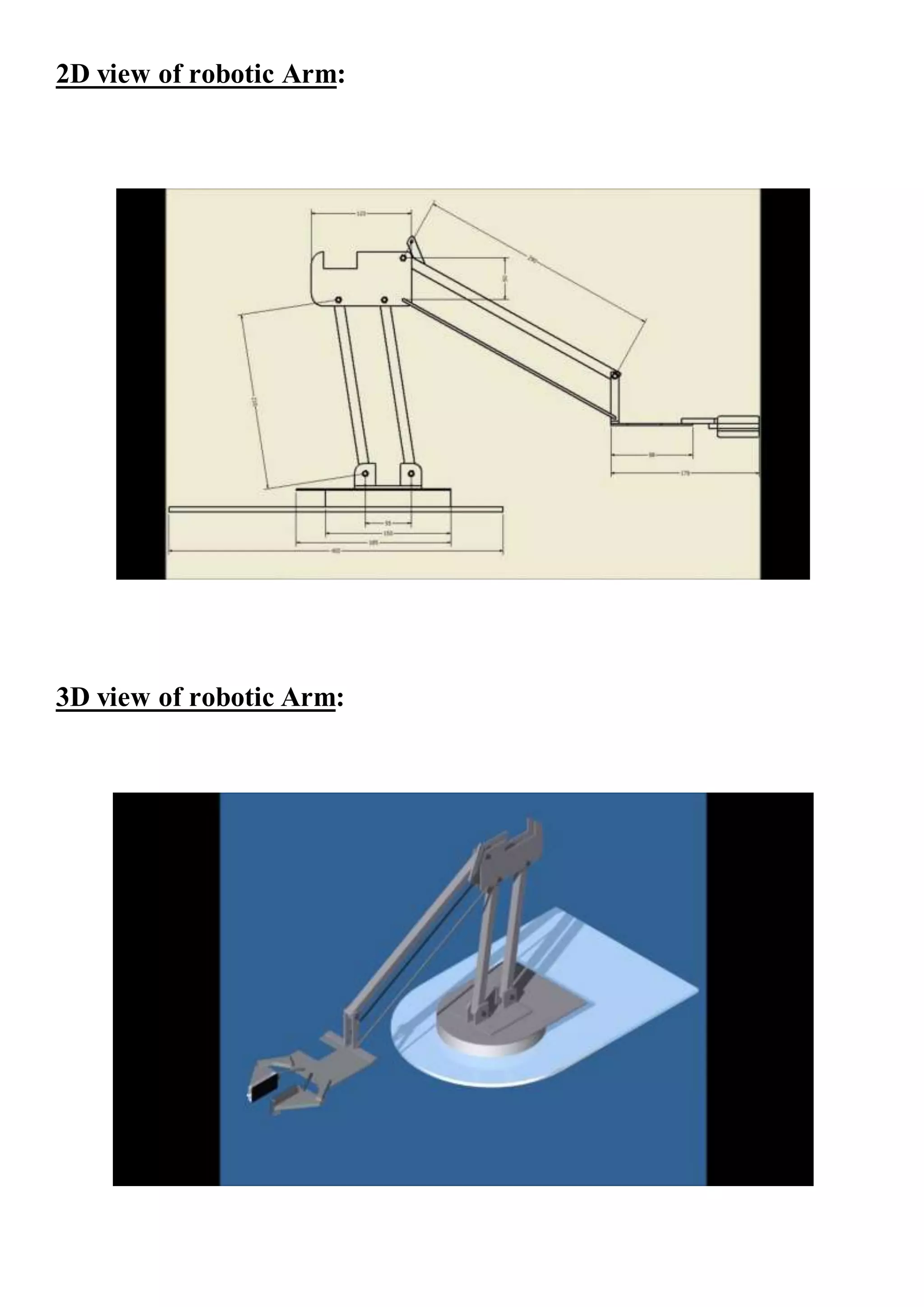 2D view of robotic Arm:
3D view of robotic Arm:
 