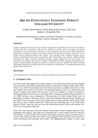 ARE WE EFFECTIVELY TEACHING TODAY’S COLLEGE STUDENT?