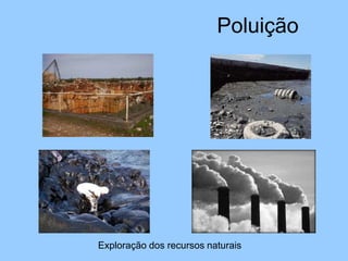 Poluição
Exploração dos recursos naturais
 