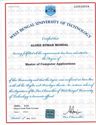 aloke MCA certificate