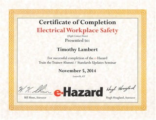 E-Hazard TTT Updates Re-Cert 2014