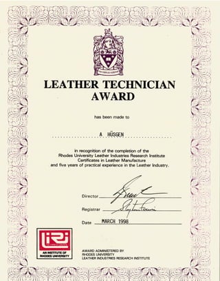 Leather technician Certificate