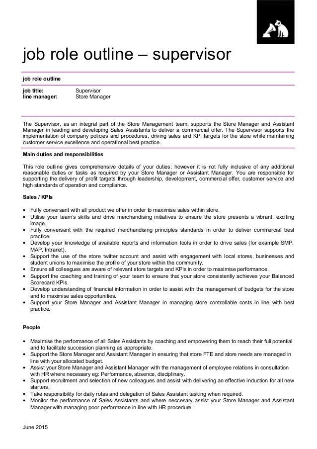 role outline supervisor the role of a sales assistant