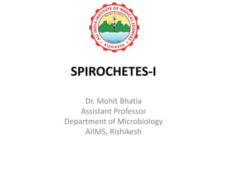 SPIROCHETES-I
Dr. Mohit Bhatia
Assistant Professor
Department of Microbiology
AIIMS, Rishikesh
 