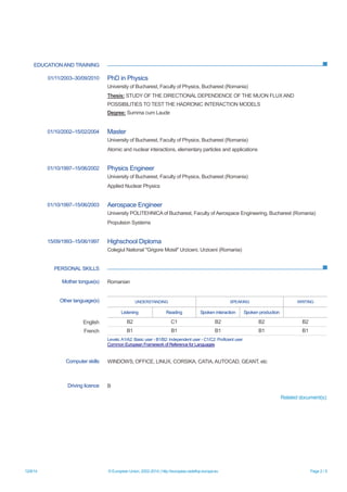 Physics Bucharest CV-Mitrica-EN | PDF