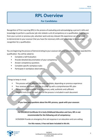 Rpcl Evidence Form Example.pdf SAMPLE CHC30113 Certificate III ECE full RPL | PDF