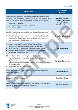 Rpcl Evidence Form Example.pdf SAMPLE CHC30113 Certificate III ECE full RPL | PDF
