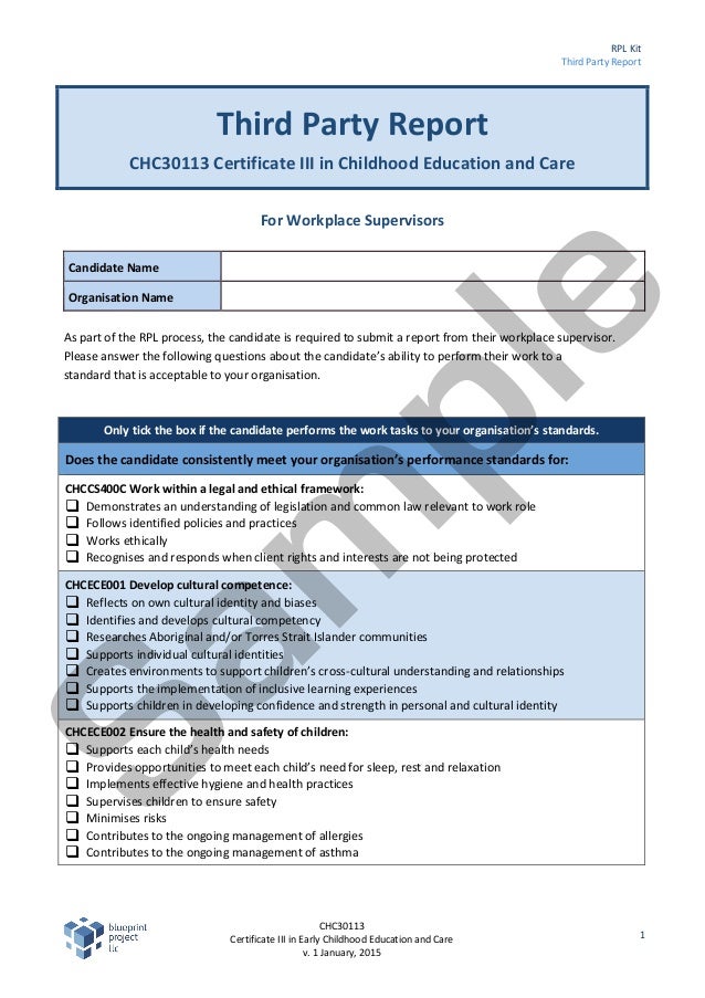 SAMPLE CHC30113 Certificate III ECE full RPL