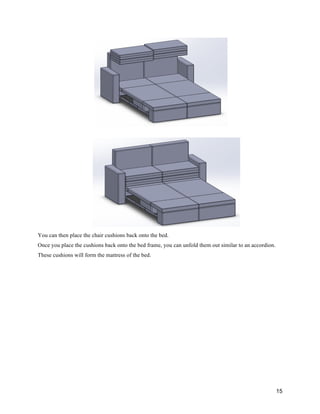 15
You can then place the chair cushions back onto the bed.
Once you place the cushions back onto the bed frame, you can unfold them out similar to an accordion.
These cushions will form the mattress of the bed.
 