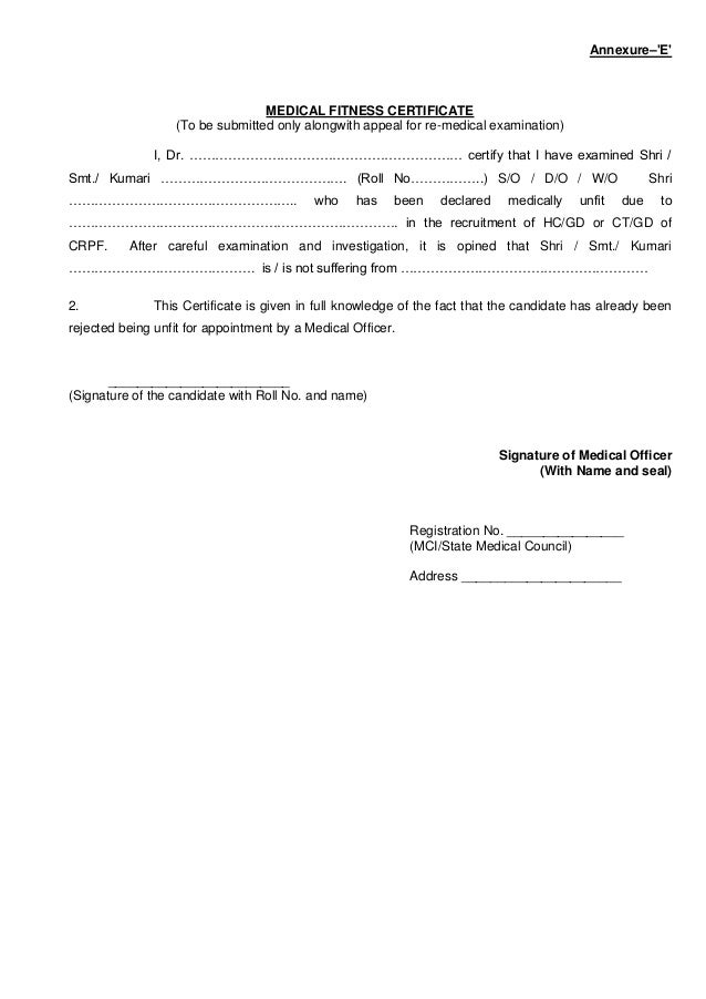 fit to work medical certificate sample