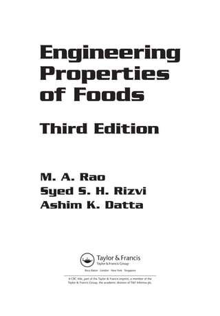 M A Rao Engineering Properties of Foods Third Edition Food Science and ...