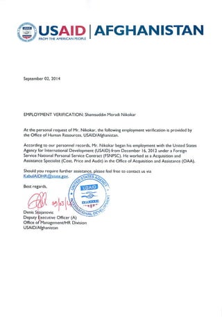 1. SNikokar's USAID's Mission Employment Letter