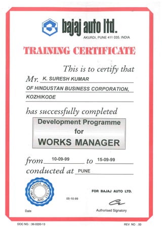 Works Manager_ BAJAJ AUTO, Pune.