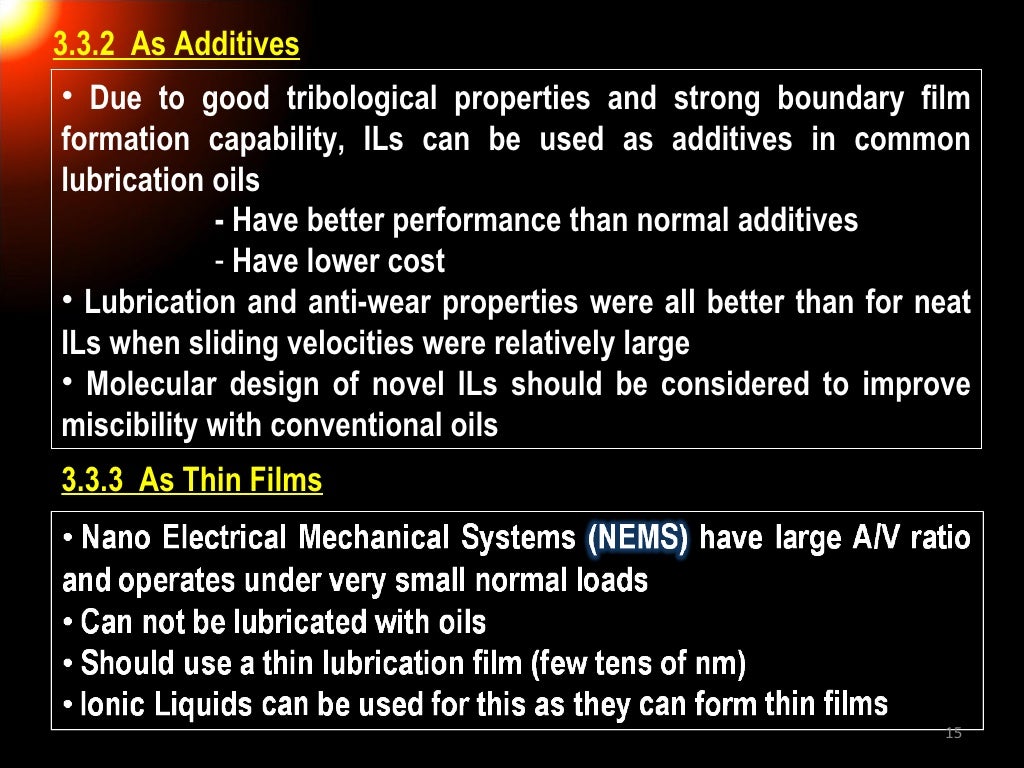 Ionic Liquid Lubricants; design chemistry for engineering applications