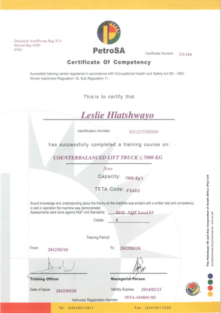 Lift Truck Operator Certificate